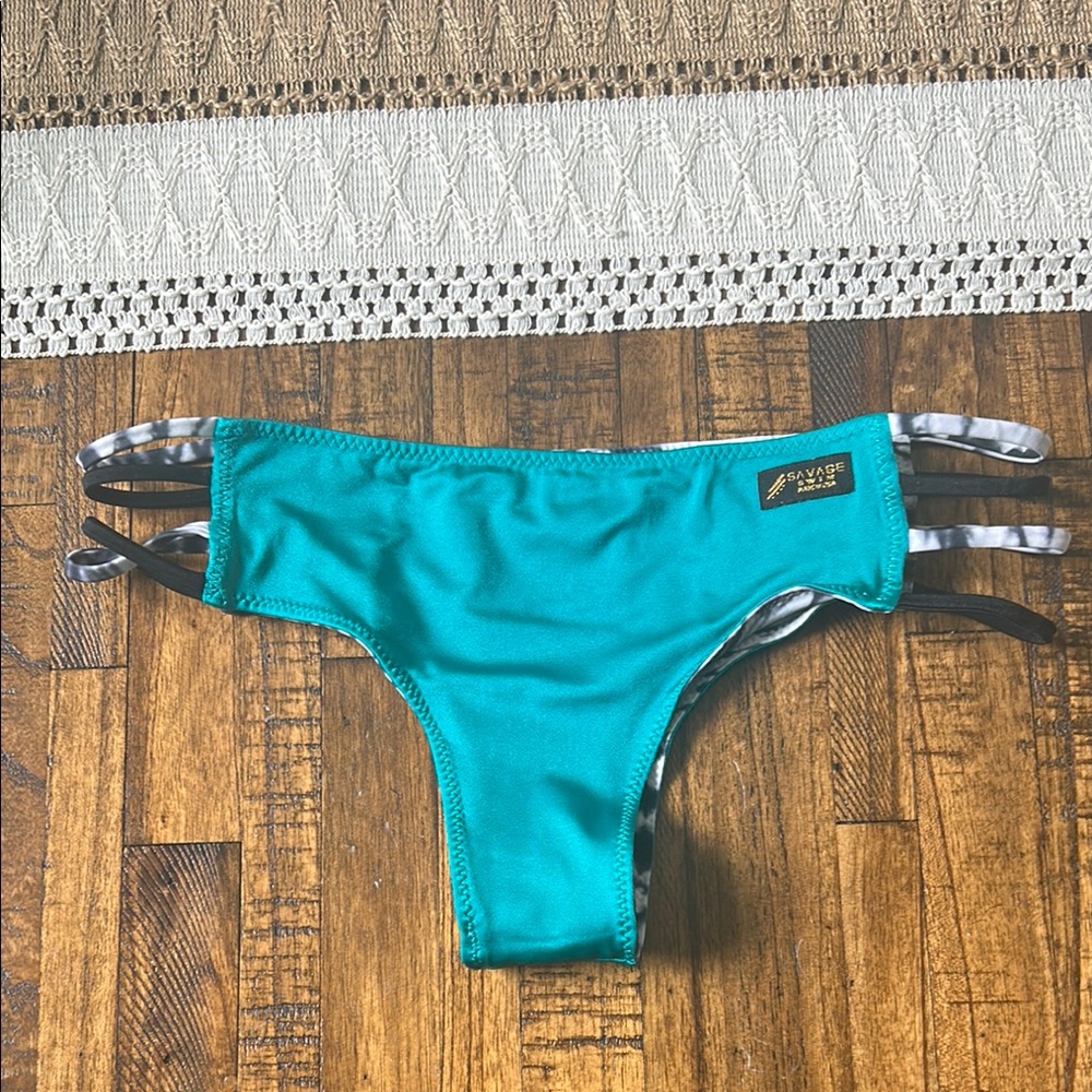 Savage Swim Teal Bikini Bottom with Strappy Sides